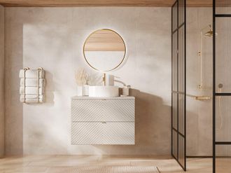 Vente-Unique Mobile bagno sospeso sotto lavabo a spina di pesce con ripiano Beige 80 cm - DORIONI