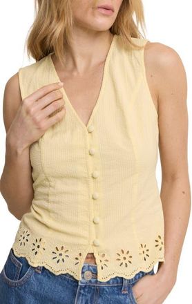 Nobody's Child Lindy Cotton Seersucker Eyelet Detail Vest in Yellow at Nordstrom, Size 10