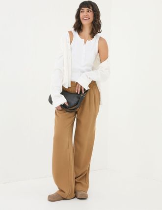 Fat Face FatFace Dark Natural Ginger Wide Leg Drape Trousers