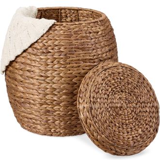 Best Choice Products Vintage Multipurpose Hyacinth Storage Organizer Tote Basket w/ Lid