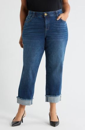 Wit & Wisdom Cuffed High Waist Straight Leg Jeans in Blue at Nordstrom, Size 16W