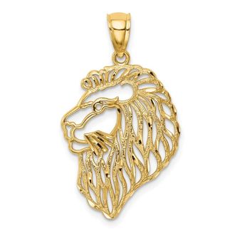 Diamond2Deal 14k Yellow Gold Diamond-Cut Lion Profile Pendant
