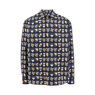 Fendi Mens Crest-Print Wovem Shirt, Size Medium