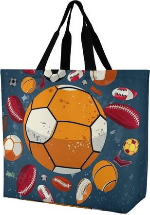Generic Sports Ball Design Shopping Bag Foldable Shoulder Bag Durable Tote Bags For Travel College Work