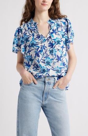 Caslon Ruffle Top in Ivory- Blue Willoughby Floral at Nordstrom Rack, Size X-Small