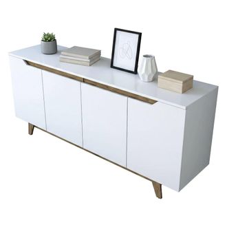 Dmora Aparador Nusakan, Buf&eacute; De Sal&oacute;n, Aparador De Sal&oacute;n, Despensa De Cocina, 180x45h79 Cm, Blanco Y Nogal, Con Embalaje Reforzado - Dmora