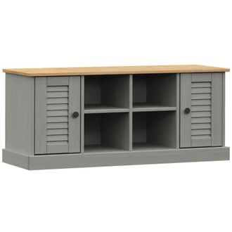 vidaXL Banco Zapatero Vigo Madera Maciza De Pino Gris 106x35x45 Cm Vidaxl