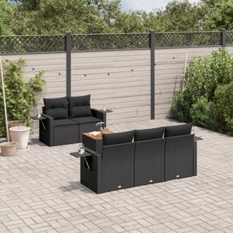 vidaXL Vidaxl - Set De Sof&aacute;s De Jard&iacute;n 6 Piezas Y Cojines Rat&aacute;n Sint&eacute;tico Negro