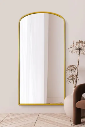 MirrorOutlet Gold Metal Framed Arched Wall Leaner Mirror 79x39 (200x100CM) | Size: 1 Pack