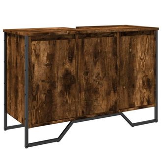 Berkfield Home Bathroom Sink Cabinet Smoked Oak 91x35x60 cm Engineered Wood | Size: 91 x 35 x 60 cm