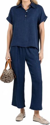 Nally & Millie Ariel Short Cuffed Sleeves Polo In Blue Night