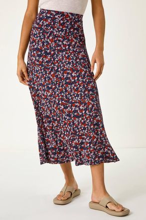 Roman Ditsy Floral Stretch Midi Skirt