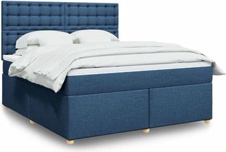 vidaXL Cama Box Spring Con Colch&oacute;n Tela Azul 180x200 Cm Vidaxl