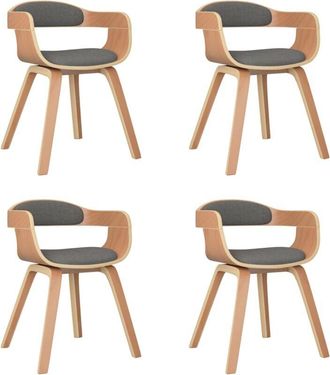 vidaXL Vidaxl - Silla De Comedor 4 Uds Madera Curvada Y Tela Gris Claro
