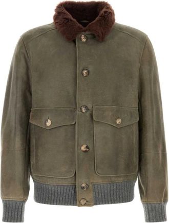 Brunello Cucinelli Bomber in shearling cerato - - Jackets - Uomo - Verde - L
