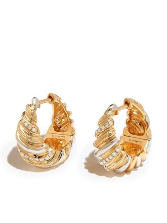 Yvonne Léon 9kt yellow and white gold Gaufrette diamond hoop earrings