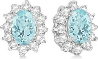 Allurez Oval Aquamarine & Diamond Accented Earrings 14k in 2.05Ct/white Gold at Nordstrom
