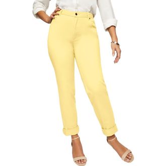 Jessica London Classic Cotton Denim Straight-Leg Jean in Butter at Nordstrom, Size 36