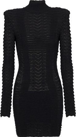 Balmain long-sleeve textured minidress - women - Viscose/Polyester - 38 - Black