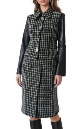 Chanel Checked Suit With Leather Sleeves Size M