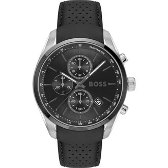 BOSS Grand Prix Leather Strap Watch, 44.5mm in Black Dial at Nordstrom Rack, Size 44 Mm