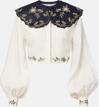 Agua Bendita Blusa Cumbre in lino con ricamo