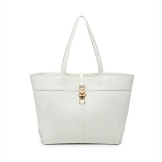 Generic Womens Oversize Tote Handbag with Metal Lock, Large Zip Top Shopper Bag with Two Handles, Spacious Everyday Shoulder Tote (White)