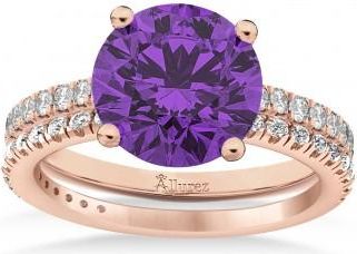 Allurez Amethyst & Diamond Round-Set Semi-Eternity Bridal Set 18k Rose Gold (2.42ct)