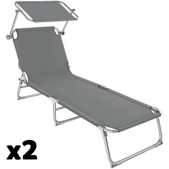 TecTake 2 tumbonas, 4 posiciones, toldo ajustable, 190 x 68 x 28 cm, gris