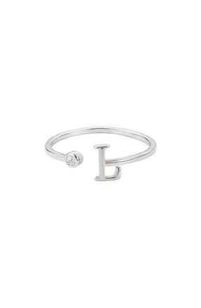 Adornia Cubic Zirconia Initial Adjustable Band Ring in Silver-L at Nordstrom Rack