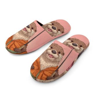 Generic Otter Fishing Mens Cozy Memory Foam Slippers Warm Cotton House Shoes Comfy Slipper for Indoor Outdoor