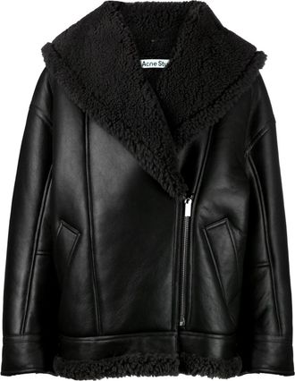 Acne Studios shearling-lined leather biker jacket - women - Lamb Fur/Calf Leather/Lamb Fur - 34 - Black