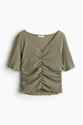 H&M Drapiertes Shirt mit Struktur - Khakigr&uuml;n