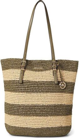 Michael Kors Quinn Large North South Tote Tote Handbags Safari Green, Polyester/Straw