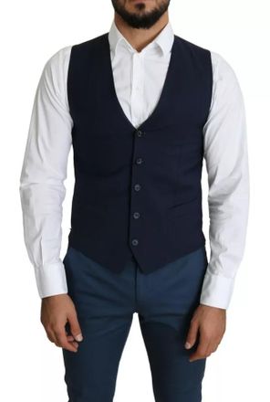Dolce & Gabbana Navy Blue Men Formal Dress Waistcoat Mens Vest