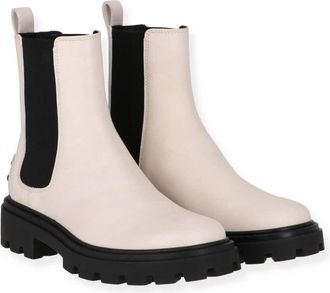 Tod's Womens Cream Leather Lug-Sole Chelsea Boots, Size 8.5