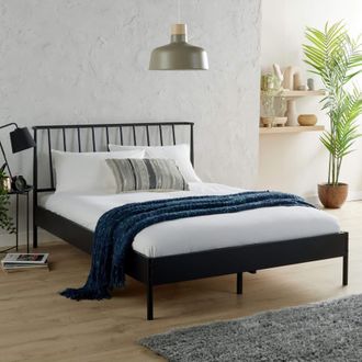 Home Source Industries Double 4Ft/4Ft6/5Ft Black Metal Frame Bed with Headboard Home Bedroom | Size: King