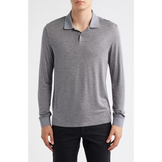 Theory Goris Activate Long Sleeve Polo in Carbon Melange at Nordstrom, Size Xx-Large