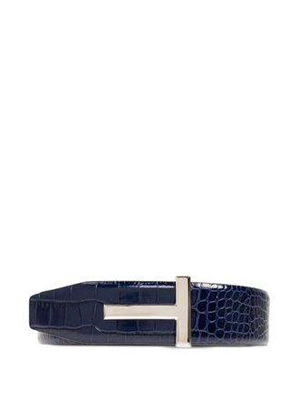 Tom Ford crocodile-effect t-buckle belt - Blu