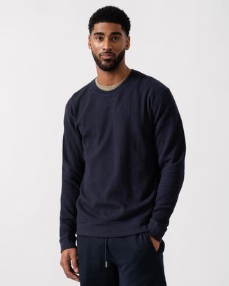 Boss Orange by Hugo Boss Structure Mens Loungewear Sweatshirt in Dark Blue Cotton - Size X-Large