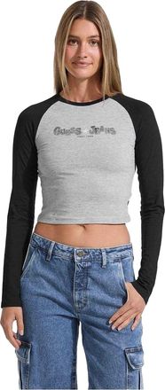 Guess Dames/Dames Cropped Raglan T-shirt (Jet Zwart)