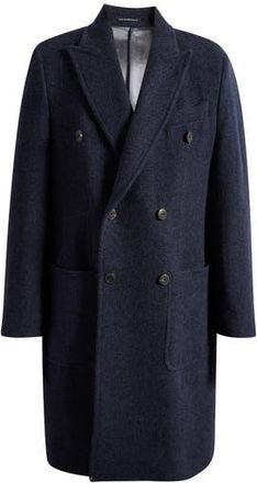 Emporio Armani Double Breasted Wool Blend Coat in Navy at Nordstrom Rack, Size 44 Us / 54 Eu Regular