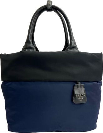 Prada Black Navy Nylon Leather Handbag Shoulder Bag Tote Bag (Pre-Owned)