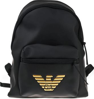 Emporio Armani Zaino in Tessuto Gommato Rugzak - Heren - Rugzakken - Zwart - ONE Size - Polyester - Tassen