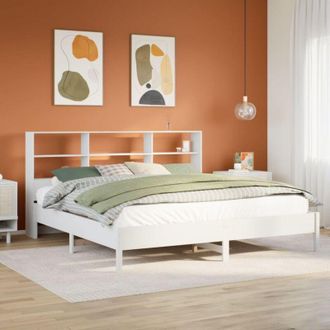 vidaXL Cama Con Estanter&iacute;a Sin Colch&oacute;n Madera Maciza Blanca 180x200 Cm Vidaxl
