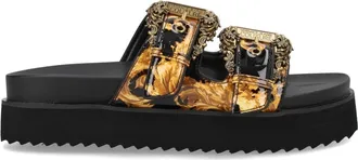 Versace Jeans Couture Arizona Baroque Pattern Golden Buckles Sandals