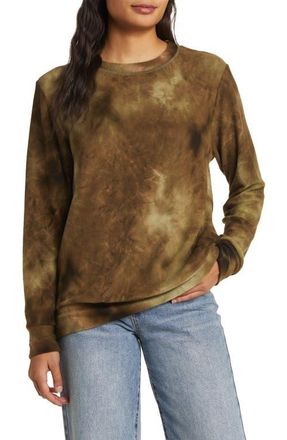 Loveappella Tie Dye Long Sleeve Hacci Knit Top in Olive at Nordstrom, Size X-Small