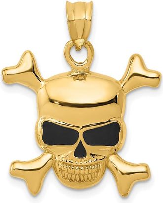 Diamond2Deal 14k Yellow Gold Enameled Skull Pendant