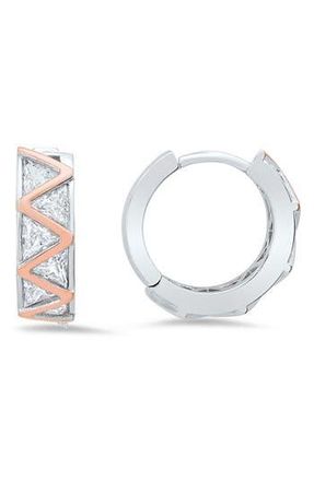 Queen Jewels Two-Tone Cubic Zirconia Zigzag Huggie Hoop Earrings in Silver/rose Gold at Nordstrom Rack