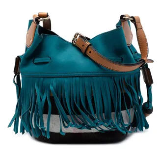 Burberry Pre-owned Burberry Small Mega Check Canvas and Suede Fringe Belgrove Bucket Bag Ladies EAYU0YXL81FH3KX3